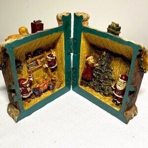 Vintage Festive Christmas Hinged house with Santa and Tree Collectible